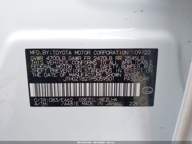 Продаж на аукціоні авто 2023 Lexus Is 350 F Sport, vin: JTHGZ1B21P5059501, номер лоту: 45127048