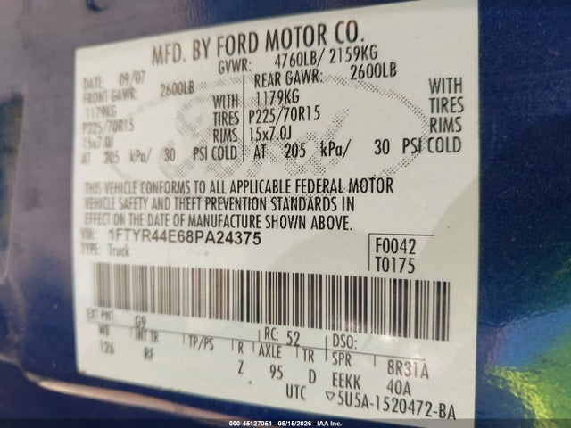 Aukcja sprzedaży 2008 Ford Ranger Xlt, vin: 1FTYR44E68PA24375, numer aukcji: 45127051