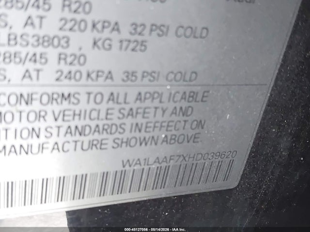 Aukcja sprzedaży 2017 Audi Q7 3.0t Premium, vin: WA1LAAF7XHD039620, numer aukcji: 45127056