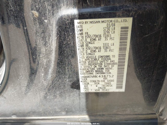 Продаж на аукціоні авто 2008 Nissan Frontier Se, vin: 1N6AD07U98C438752, номер лоту: 45127078