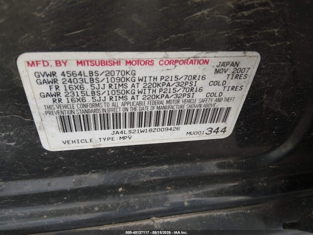 Auction sale of the 2008 Mitsubishi Outlander Es, vin: JA4LS21W18Z009426, lot number: 45127117