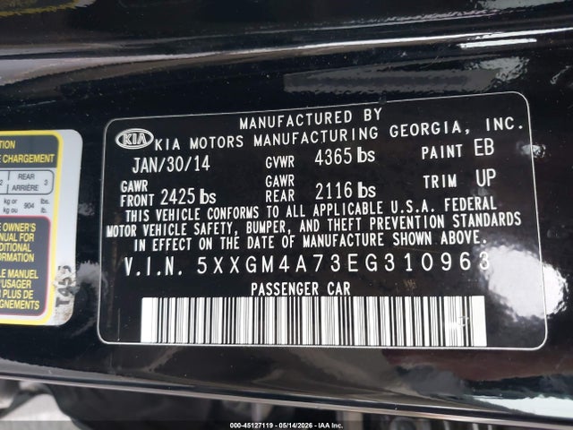 KIA Optima Lx 2014 5XXGM4A73EG310963 Image 9