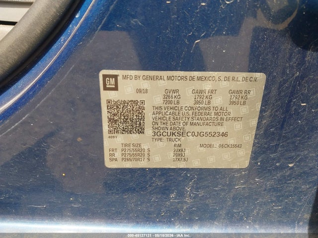 45127121 :رقم المزاد ، 3GCUKSEC0JG552346 vin ، 2018 Chevrolet Silverado 1500 1lz مزاد بيع