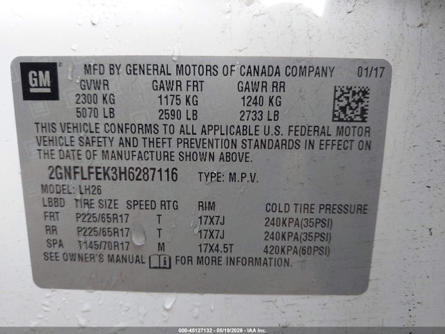 45127132 :رقم المزاد ، 2GNFLFEK3H6287116 vin ، 2017 Chevrolet Equinox Lt مزاد بيع