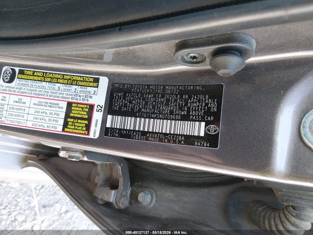 4T1G11AK5NU709696 Toyota Camry Se/se Night Shade