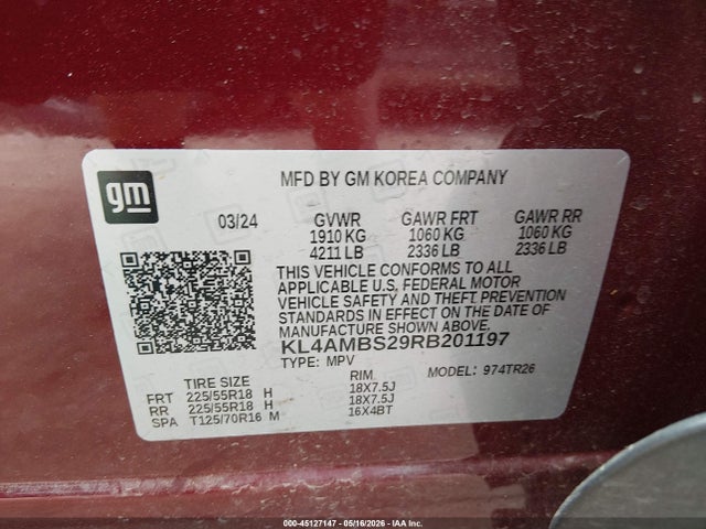 2024 Buick Encore Gx Preferred Fwd მანქანა იყიდება აუქციონზე, vin: KL4AMBS29RB201197, აუქციონის ნომერი: 45127147
