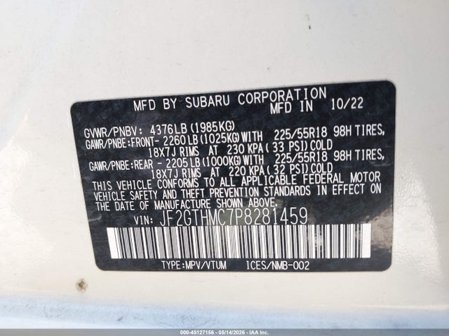 Aukcja sprzedaży 2023 Subaru Crosstrek Limited, vin: JF2GTHMC7P8281459, numer aukcji: 45127156