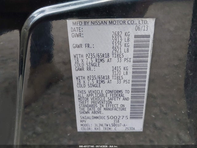 Aukcja sprzedaży 2014 Infiniti Qx60, vin: 5N1AL0MM3EC500275, numer aukcji: 45127160