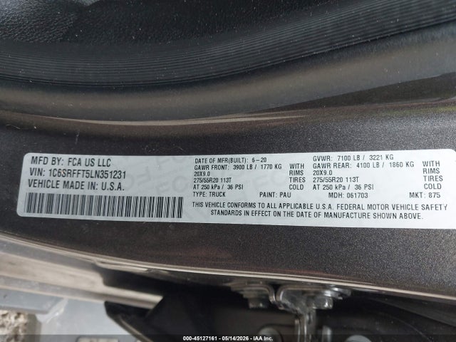 45127161 :رقم المزاد ، 1C6SRFFT5LN351231 vin ، 2020 Ram 1500 Big Horn  4x4 5'7 Box مزاد بيع