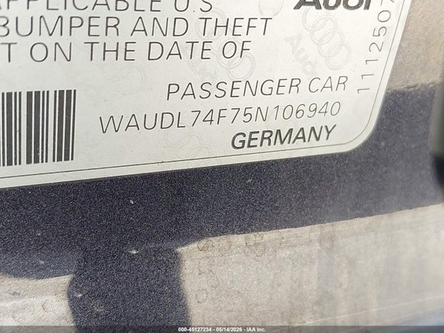 Aukcja sprzedaży 2005 Audi A6 4.2, vin: WAUDL74F75N106940, numer aukcji: 45127234
