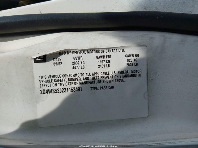 Aukcja sprzedaży 2003 Buick Century Custom, vin: 2G4WS52J231153491, numer aukcji: 45127241