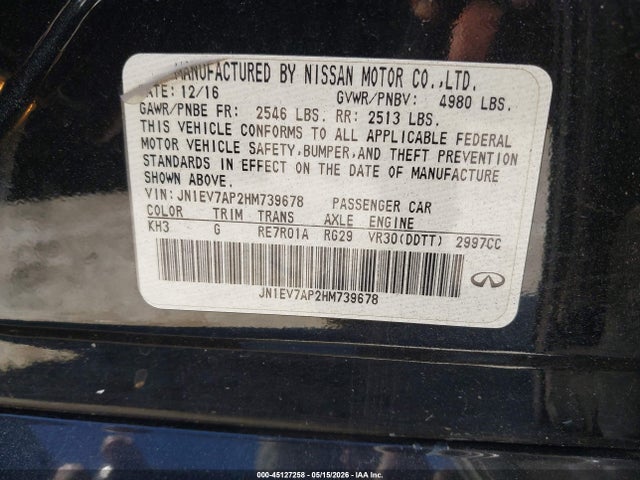 45127258 :رقم المزاد ، JN1EV7AP2HM739678 vin ، 2017 Infiniti Q50 3.0t Signature Edition مزاد بيع