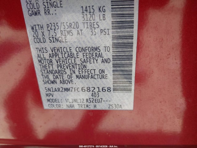 Nissan Pathfinder Platinum 2015 5N1AR2MM7FC682168 Image 9