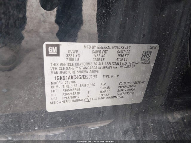 Aukcja sprzedaży 2016 Gmc Yukon Sle, vin: 1GKS1AKC4GR390193, numer aukcji: 45127302