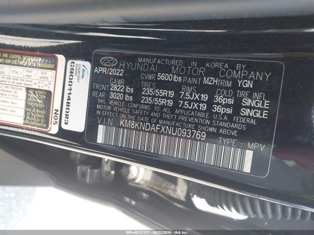 Aukcja sprzedaży 2022 Hyundai Ioniq 5 Sel, vin: KM8KNDAFXNU093769, numer aukcji: 45127317