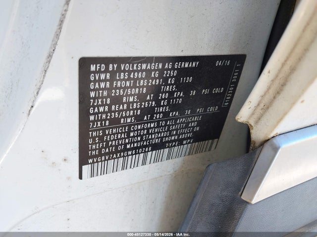 Продажа на аукционе авто 2016 Volkswagen Tiguan Se, vin: WVGBV7AX9GW610268, номер лота: 45127330