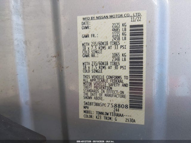 Продаж на аукціоні авто 2023 Nissan Rogue Sv Intelligent Awd, vin: 5N1BT3BB5PC758808, номер лоту: 45127339
