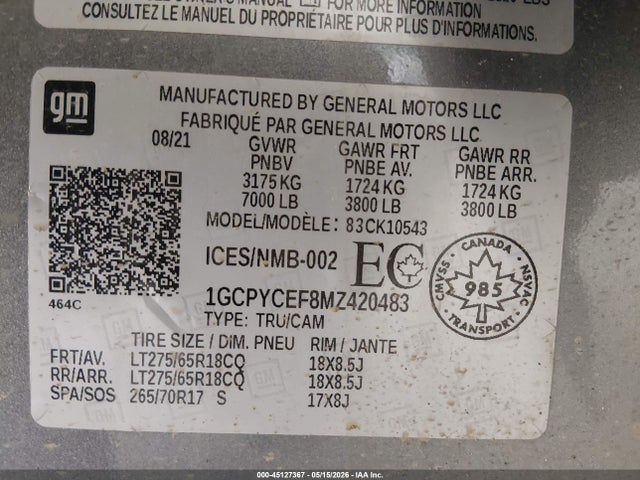 1GCPYCEF8MZ420483 Chevrolet Silverado 1500 Custom Trail Boss