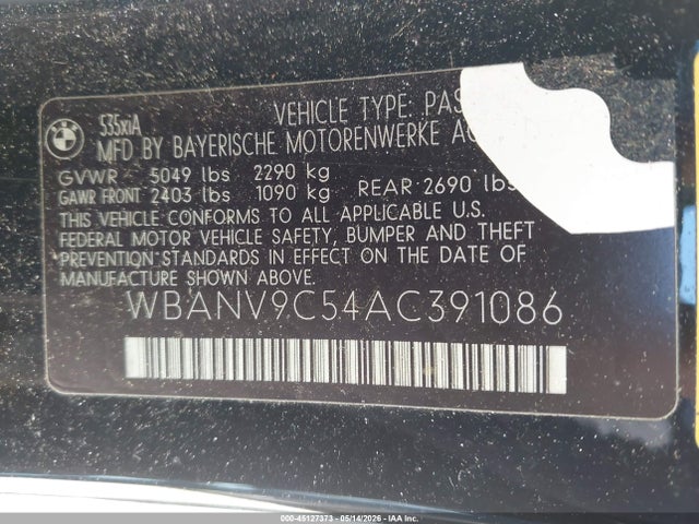 Продажа на аукционе авто 2010 Bmw 535i Xdrive, vin: WBANV9C54AC391086, номер лота: 45127373