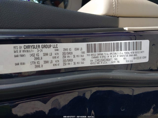Dodge DURANGO LIMITED 2014 1C4RDJDG4EC483071 Image 9