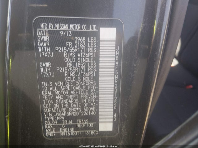 Aukcja sprzedaży 2013 Nissan Juke S, vin: JN8AF5MR2DT226140, numer aukcji: 45127382