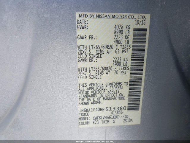 1N6BA1F40HN513380 Nissan Titan Xd Sl Diesel