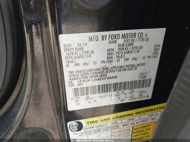 Auction sale of the 2014 Ford Expedition El Xlt, vin: 1FMJK1J54EEF29228, lot number: 45127408