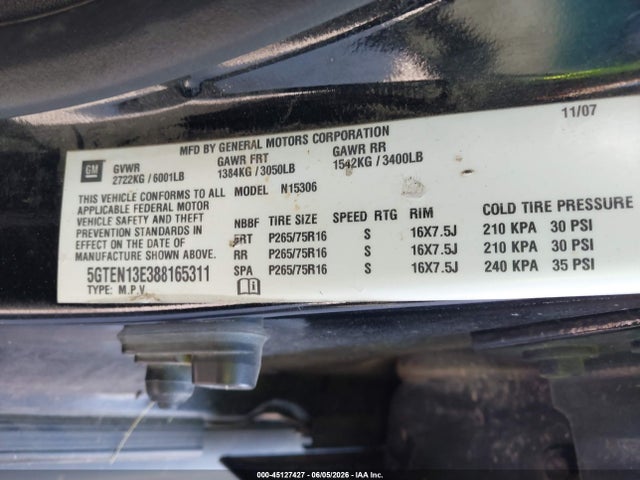 Продаж на аукціоні авто 2008 Hummer H3 Suv, vin: 5GTEN13E388165311, номер лоту: 45127427