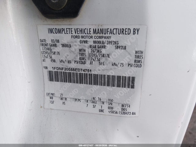 Продажа на аукционе авто 2008 Ford F-250 Xl/xlt, vin: 1FDNF20588ED74751, номер лота: 45127437