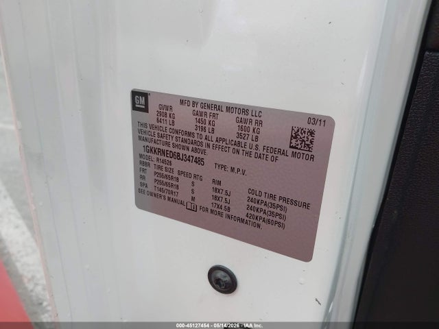 Продажа на аукционе авто 2011 Gmc Acadia Sl, vin: 1GKKRNED6BJ347485, номер лота: 45127454