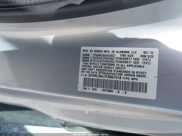 Продажа на аукционе авто 2015 Honda Odyssey Ex-l, vin: 5FNRL5H60FB067518, номер лота: 45127477