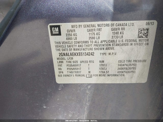 Aukcja sprzedaży 2014 Chevrolet Equinox Ls, vin: 2GNALAEKXE6134242, numer aukcji: 45127481