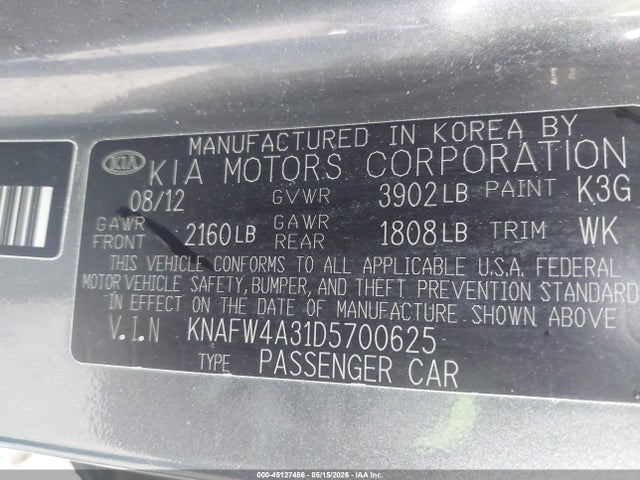 45127486 :رقم المزاد ، KNAFW4A31D5700625 vin ، 2013 Kia Forte Sx مزاد بيع