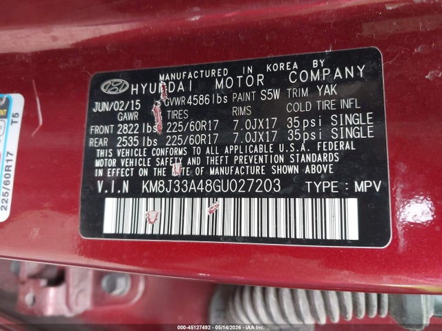 2016 Hyundai Tucson Se მანქანა იყიდება აუქციონზე, vin: KM8J33A48GU027203, აუქციონის ნომერი: 45127492