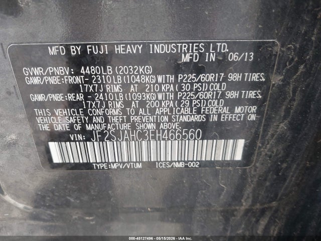 45127496 :رقم المزاد ، JF2SJAHC3EH466560 vin ، 2014 Subaru Forester 2.5i Limited مزاد بيع