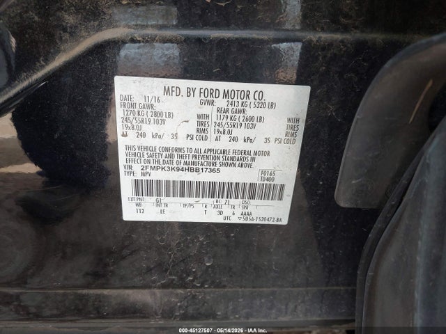 Aukcja sprzedaży 2017 Ford Edge Titanium, vin: 2FMPK3K94HBB17365, numer aukcji: 45127507