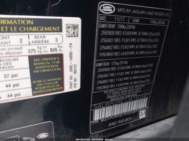 SALWR2RE1JA183147 Land Rover Range Rover Sport Supercharged/supercharged Dynamic