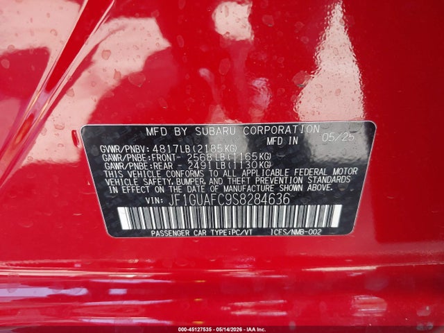 Aukcja sprzedaży 2025 Subaru Impreza Sport 5-door, vin: JF1GUAFC9S8284636, numer aukcji: 45127535