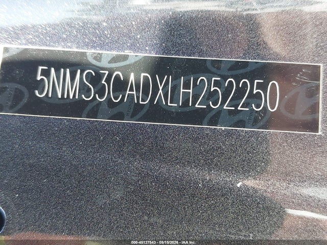 2020 Hyundai Santa Fe Sel მანქანა იყიდება აუქციონზე, vin: 5NMS3CADXLH252250, აუქციონის ნომერი: 45127543