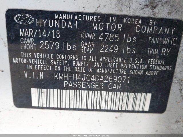 Aukcja sprzedaży 2013 Hyundai Azera, vin: KMHFH4JG4DA269071, numer aukcji: 45127546