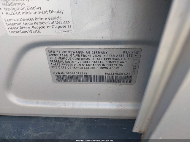 45127548 :رقم المزاد ، WVWJK73C98P049519 vin ، 2008 Volkswagen Passat Turbo مزاد بيع