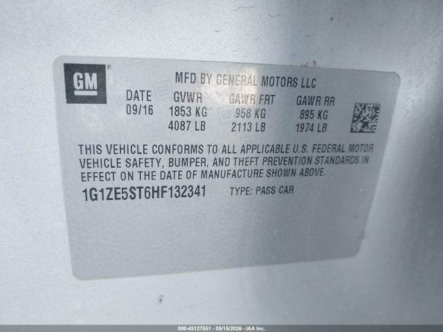 1G1ZE5ST6HF132341 Chevrolet MALIBU 1LT