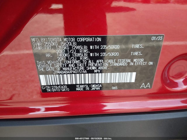 45127565 :رقم المزاد ، JTMABABAXPA015166 vin ، 2023 Subaru Solterra Touring مزاد بيع