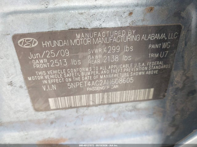 Продажа на аукционе авто 2010 Hyundai Sonata Gls, vin: 5NPET4AC2AH608605, номер лота: 45127572