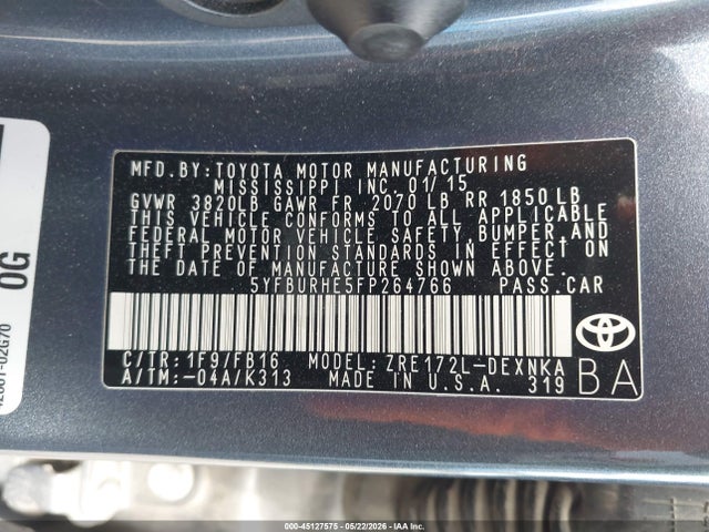 Toyota Corolla Le Plus 2015 5YFBURHE5FP264766 Image 9
