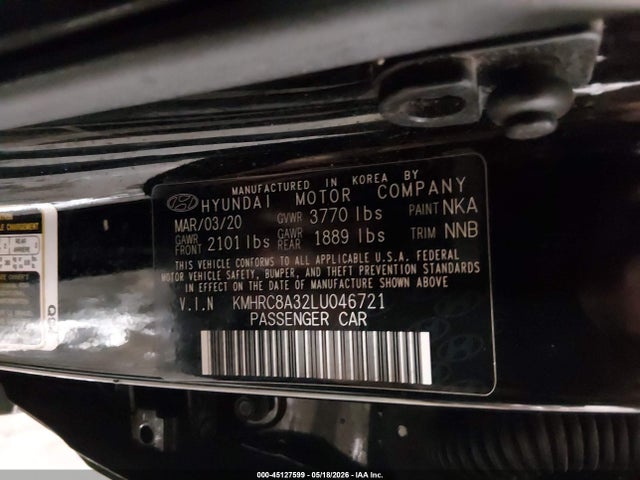 45127599 :رقم المزاد ، KMHRC8A32LU046721 vin ، 2020 Hyundai Venue Sel مزاد بيع