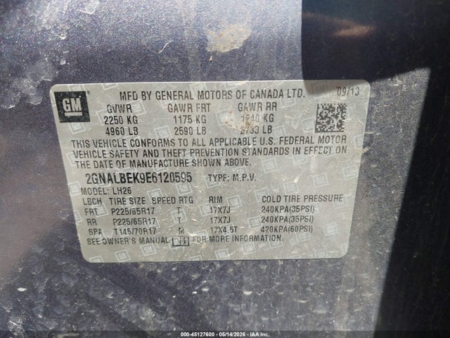 Продажа на аукционе авто 2014 Chevrolet Equinox 1lt, vin: 2GNALBEK9E6120595, номер лота: 45127600