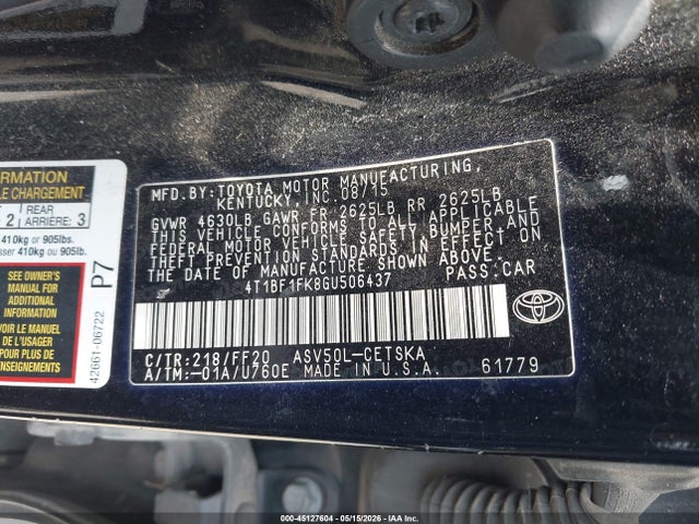Aukcja sprzedaży 2016 Toyota Camry Se, vin: 4T1BF1FK8GU506437, numer aukcji: 45127604