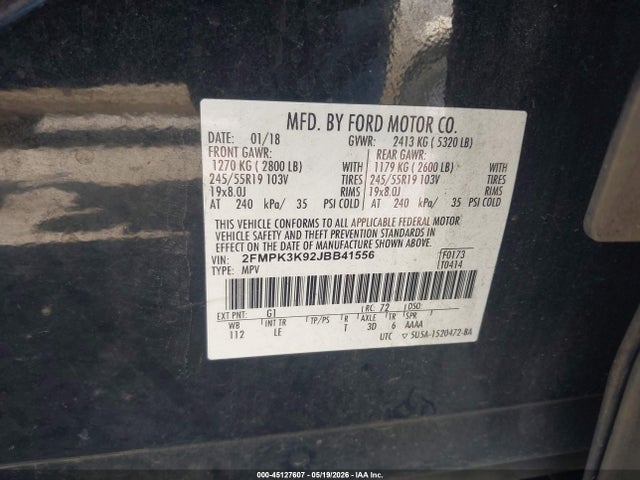 Aukcja sprzedaży 2018 Ford Edge Titanium, vin: 2FMPK3K92JBB41556, numer aukcji: 45127607