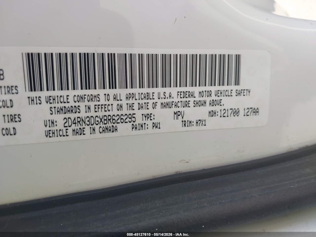 45127610 :رقم المزاد ، 2D4RN3DGXBR626295 vin ، 2011 Dodge Grand Caravan Mainstreet مزاد بيع